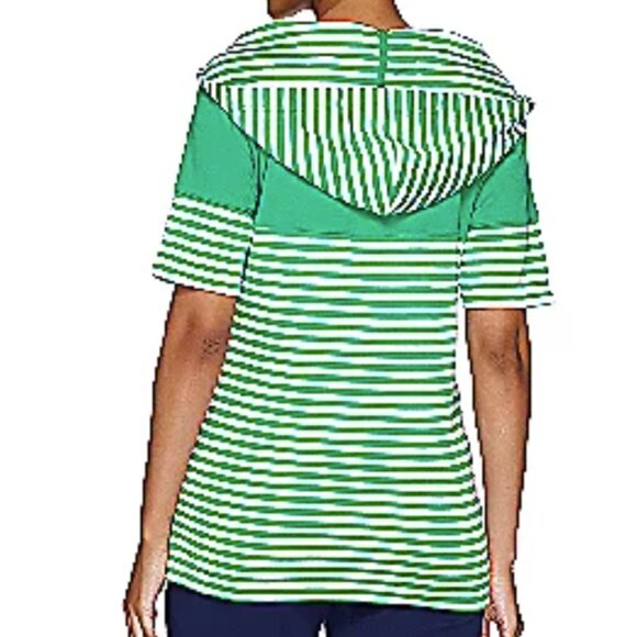 Quacker Factory Stars & Stripes Elbow Sleeve Hooded T-Shirt  16269 - Picture 3 of 3